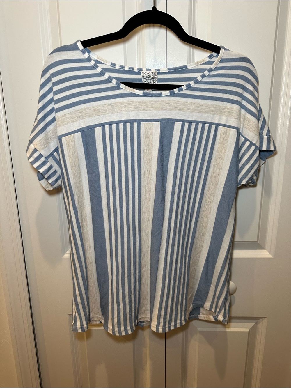 NAIF Blue and Cream Striped Short Sleeve Tee - Picture 2 of 4